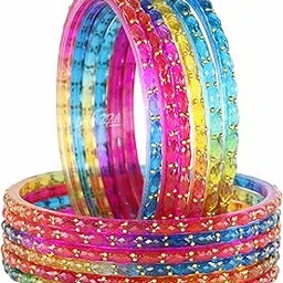 Raindrop Glass Bangles Set For Women & Girls with Zircon Diamond Stone & Beads | Trendy Transparent Crystal Glass Bangles | Fancy Kanch ki Chudi Set | Bangles for Wedding, Party- Set of 12-image-2