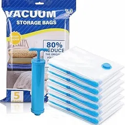 Vacuum Storage Bags with Hand Pump, 5 Pack Space Saver Bags, 80% Volume Reduction, Multi-Directional Leak-Proof Technology, Blue Sealing Clip-picture-22