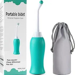 DOCAT Handheld Portable Bidet Spray Bottle for Toilet Retractable Bidet Angled Nozzle Jet Spray for Personal Hygiene Care with 2 Nozzles and Travel Pouch Bag (Green, 450ML), Plastic-picture-25