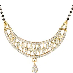 amaal American Diamond Mangalsutra for women stylish 1gm gold mangal sutra short AD CZ Pendant Necklace design jewellery for women nallapusalu chains one gram 18 inch black beads chain golden -176-picture-54