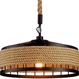 PRIYA LIGHT 40Watts Pendant Light, Black, Round Natural Hemp Rope Hanging Light (Without Bulb)-picture-25