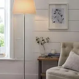 VINTAGE MART...Modern Floor Lamp with Chrome Stand, White Fabric Shade, Contemporary Design for Living Room-picture-34