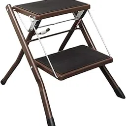 CALANDIS Folding 2-Step Step Stool Double Pedal Ladder for Bathroom Cleaning Painting Brown | Benches & Stools | Furniture-picture-16