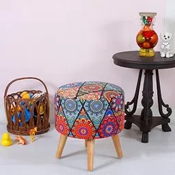 ShadowKart Pouffes Sitting Stool for Living Room, Mudda Puffy Wooden Ottoman Stools, Pouffe Footstool, Pouf for Office Home Decoration & Dressing Table, 16X16X18 Inch, Jaipuri, Multicolor-picture-31