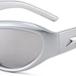 karsaer Y2K Wrap Around Fashion Sunglasses for Women Men Trendy Futuristic 2000s Accessories Oval Sunglasses E1149 image 1