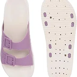 Women's Flip Flop Double Buckle Platform Slides,Purple with White Sole, Comfort Sandals with Anti-Slip Base-picture-17
