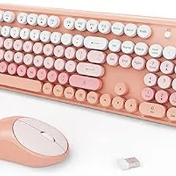 Keyboard and Mouse Wireless,2.4Ghz Retro Typewriter Style Round Keycap,Full Size Wireless Keyboard Mouse Combo,Cute Cordless Keyboard Mouse Set for PC Laptop Desktop Computer-Pink Orange Colorful-picture-30