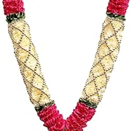 OneStoreIndia Handcrafted Fabric Satin Ribbon Garland | for Photos, Deity/God Idols, Home &Temple Decoration Garland - 21 (Pink - White)-picture-53