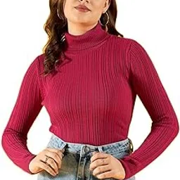 98 north 98 Degree Women Acrylic Turtle Neck Sweater Has A Full Sleeve & Straight Hem-AW25AZG1143-F.Pink-picture-15