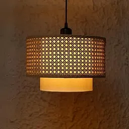 Ikari Homes Duo Rattan Pendant Light I Boho Ceiling Mounted Lamp, Indonesian Natural Rattan, E27 Holder with Fittings I Hanging Lamp for Living Room/Ceiling - Bulb Not Included (Duo Hex I 12x8)-image-5