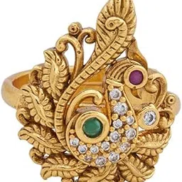 kushal's fashion jewellery Ruby-Green Gold Plated Ethnic Antique Finger Ring-picture-11