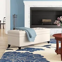 LEGACY OF COMFORT FUUBA Storage Ottoman, Storage Bench 2 Seater Sofa Upholstered Ottoman Bench with Storage, for Living (Ivory Leather)-image-76