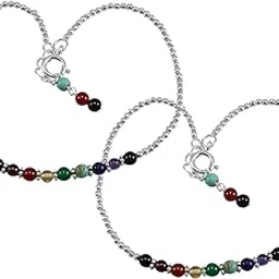 silvesto india 925 Sterling Silver Multi Chakra Gemstone Beaded Gemstone Pair Anklet For Women & Girls-picture-32
