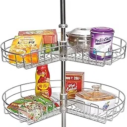 SmartSlide Stainless Steel 2 Shelf Kitchen Corner Cabinet Organizer/Modular Kitchen Basket/Multifunctional Storage Rack/Adjustable Height Kitchen Carousel Unit (Carousel 20 Inch)-picture-17