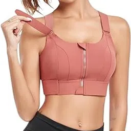 niklare Women's Padded Front Zip Plus Size Full Coverage High Support Velcro Adjustable Polyester Sports Bra for Workout Gym image 1