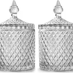 Glass Candy Jar with Lid | 3.5 INC | Pickle Spice Food Storage Containers | Cotton Swab, Cookie Jars Decor for Bathroom, Pantry, Kitchen | pack of 2 image 1