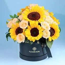 FlowerAura Fresh Live Premium Flower Bouquet of 8 Sunflowers & 15 Peach Roses In Box For Birthday & Anniversary Gift, Mother's Day Gift, Love & Romance Gift, Father's Day Gift (Same Day Delivery)-image-41