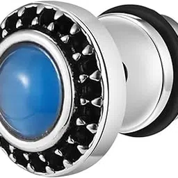 peora Silver Plated Blue Synthetic Stone Studded Round Stud Earrings Fashion Jewellery Gift for Men & Boys (1 PC)-picture-49