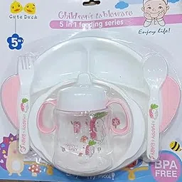 COLBEX Baby Feeding Set Baby Tableware Plate Spoon Fork Milk Water Bottle Full Set Baby Feeding Tools (5 in 1)-picture-63