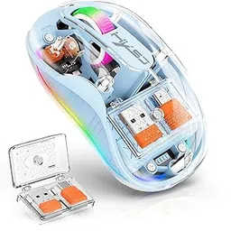 Gaming Mouse, Transparent RGB Wireless Mouse, Dual Bluetooth & 2.4GHz for Multi Device, Rechargeable Computer Mouse, 5 Backlit Modes Silent Mice, PC/Mac/Laptops Compatible (Blue)-picture-33