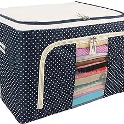 keskriva 66 Lt Foldable Steel Frame Double Opening Zipped Rectangular Storage Organizer Bag with Window Folding Bag - Under Bed Closet Wardrobe Box (1Pcs) (Multicolor)-picture-35