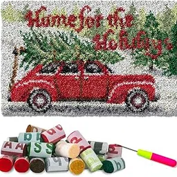 DIY Latch Hook Kits Yarn Kits Rug Pattern Arts and Crafts Crochet Needlework(Christmas Car:25x16in/62X40CM)-picture-51