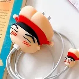 Soomio Cute Cartoon Lightning Data Cable Case for iPhone Charger, Cartoon 3D Design Protective Case for 18-20W iPhone USB-C Power Adapter Charger (Shin Chain Yellow)-picture-23