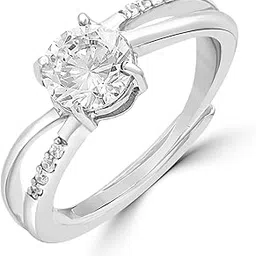 925 Sterling Silver Gorgeous Cubic Zirconia CZ Circular Solitaire Rhodium Plated Adjustable Ring | Gift for Women & Girls | With Certificate of Authenticity & 925 Hallmark-image-64