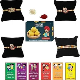 BOGATCHI Rakhi with Sweets, Rakhi for brother with sweets, Rakhi with sweets for brother, Rakhi for brother with gift sweets -Besan Ladoo, 200g + Rakhi Set of 4 +Roli Chawal+ Rakhi Card |BLRKH-4-41-picture-48