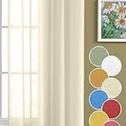 THE LINEN COMPANY 7 Feet Door Sheer Cotton Curtain Panels Taxture Linen Decorative for Bedroom Living Room Natural Curtains, 1 Piece (L- 213 CM, W- 137 CM) image 1