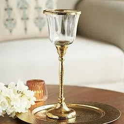 Pure Home + Living Clear Glass Hurricane with Textured Metal Stand-picture-15