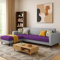 GRAPEWOOD Wayne LHS 6 Seater L Shape Sofa Set for Living Room (Purple Grey) Premium Fabric Sofa Set for Living Room-picture-29