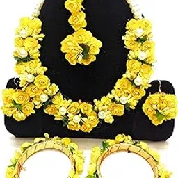 12seasons Handmade Flower Jewellery Set Nacklace, Earrings,Tika,Bangles For Women & Girls (Mehandi/Haldi/Wedding/Bridal/Baby Shower) (Style1)-picture-42