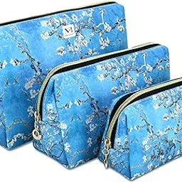 NFI essentials Set of 3 Printed Cosmetic Pouch for Women, Stylish Pouches for Makeup Accessories Travel Pouch,Makeup Pouch,Vanity Case,Jewellery Pouch,Toiletry Make up Bag Blue 25x10x17cm-picture-10