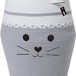 Catract Extra Large Storage Basket with Lid, Laundry Basket for Clothes | Storage Box with Lid & Handle (White)-image-1
