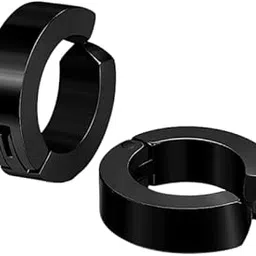 Batulii's online fashion Black Huggie Hoop Earrings For Men And Boys Stainless Steel Earrings Mens Womens Clip On Earrings Non-Piercing Hypoallergenic-picture-22
