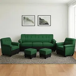 FURNY Woodswave 5 Seater Fabric 3+1+1+2 Puffy Sofa Set for Living Room (Green-Black)-picture-20