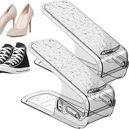 EKYLIP Adjustable Shoe Rack Stacker - Adjustable Double Layer Stack Shoe Holder,Stackable Clear Thickened Shoe Storage Space Saving With 3 Different Height For Sneakers, Sandals (6)-image-85