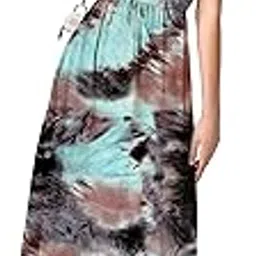 leriya fashion Women's Tai-Dye Printed Mesh Rayon Lycra High V-Collar Neck Long Kurti Dresses for Women, A-Line Knee-Length Dress, Midi Western Dress for Women, Short Dress-picture-15