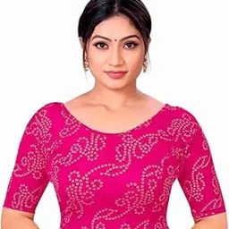SCUBE Designs Round Neck Jacquard Bandhani Cotton Stretchable Elbow Sleeve Readymade Saree Blouse for Women Stylish_(Black)(SC_BL_5801_VELLY_Bandhani)-picture-11