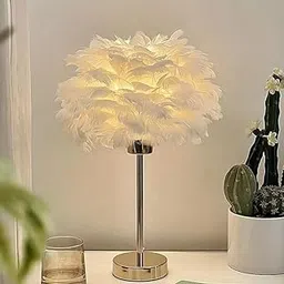 SB VALUE MART Feather Table Lamp, LED Atmosphere Night Lights, Artificial Shade LED Desk Children Beside Bed for Bedside Home Room Decor.-picture-21