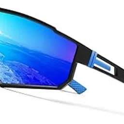 huvora POLARIZED Sports Sunglasses for Cricket Cycling Riding Biking Driving | Lightweight UV Protected Sports Goggles for Men Women Full Frame Anti Glare Stylish Mirrored Sunglasses image 1