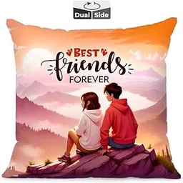 Brizberry® Pillow Cushion Gift, Unique Thoughtful Friendship Day Birthday Diwali Gift for Best Friend Bestie, for him her Boy Girl with Premium Filler Cushion (16 inch x 16 inch) (Design 17)-image-1