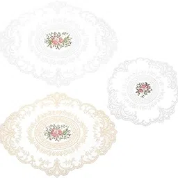 3 PCS Crochet Table Mat, Elegant Lace Cloth for Dining Table Decoration, Wedding and Party Settings, Round Table Cloth Set of 3 in White and Off-White-picture-19