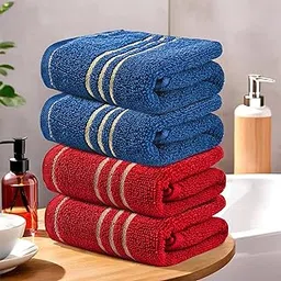 Urbane Home Pack of 4 Soft Cotton Face Towels for Men & Women | Easily Washable | Pocket Towels & Workout Gym Napkins for Men - Red & Dark Blue-image-29