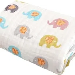 SYGA 110CM Baby Swaddle Blankets 4 Layer Muslin Swaddle Wrap 100% Cotton Stroller Cover Receiving (Original Elephant)-picture-10