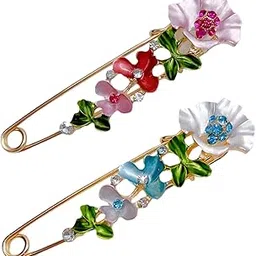 korvika 2 Saree Pins, Brooch Pin for Women, Saree Brooch for Stylish Hijab Pins, Elegant Saree Safety Pin for Women, Flower Jewellery for Girls, Set of 2-picture-45