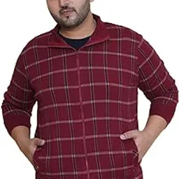 john pride Plus Size Men Regular Checked Red Front-Open Mock Collar Sweatshirt(JPSWT75201)-picture-46