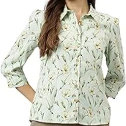 latin quarters Women Green Spread Collar Three-Quarter Sleeves Printed Shirt for Casual Wear-picture-17