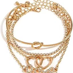 shining diva fashion Set of 4 Stylish Multilayer Crystal Bangle Gold Plated Bracelet for Women and Girls (16148b) Free Size-picture-14